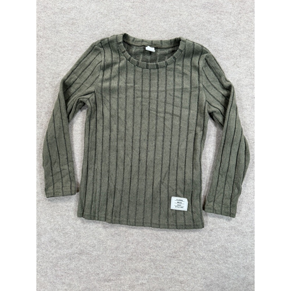 Shein Ribbed Sweater Youth 7 Green Crew Neck Long Sleeve Classic Wear Comfort